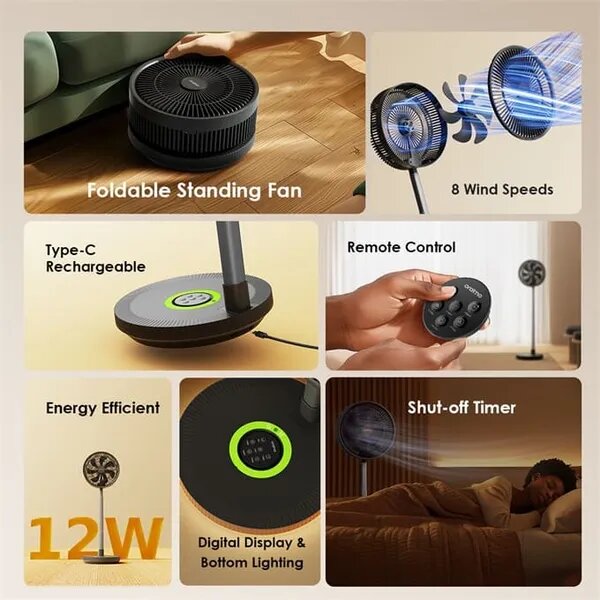 oraimo SmartFoldingFan 8 Wind Speeds Portable Folding Fan
