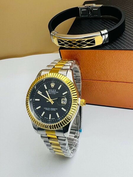 Montre Rolex Oyster  Or-Argenté + Bracelet Chic