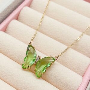 3D Fashion Chaîne En Acier Inoxydable Pendentif Papillon En Zircon Vert Clair