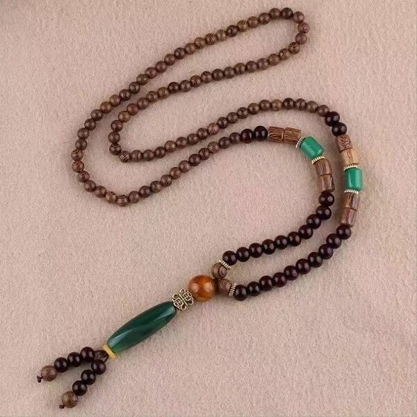 Collier en bois Vintage tibéta