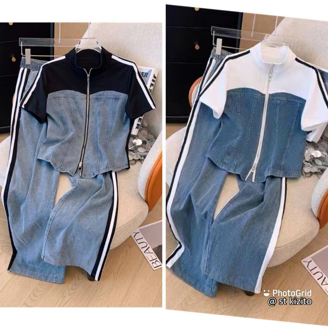 Ensemble pantalon et haut jeans mêlé de coton M L XL 2XL 3xl