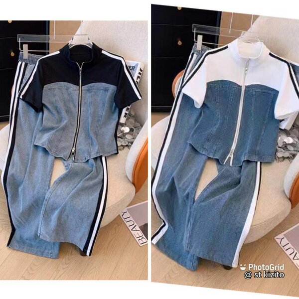 Ensemble pantalon et haut jeans mêlé de coton M L XL 2XL 3xl