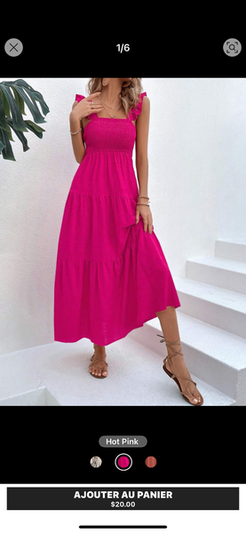 Robe longue évasée rose vif