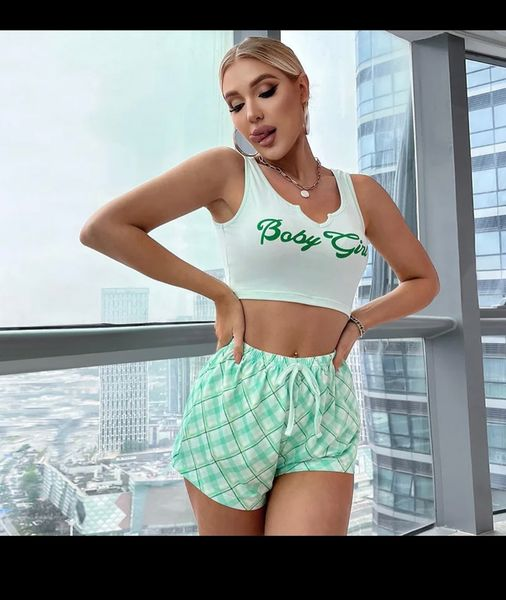 green top and shorts set