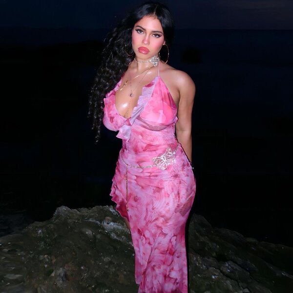 Pink slit dress