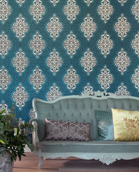 Papier peint baroque turquoise