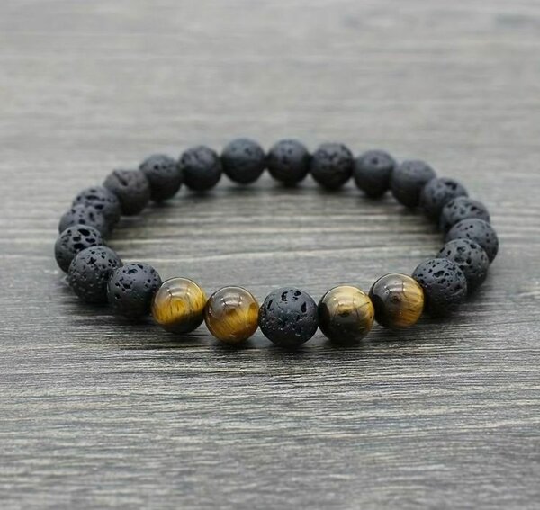 Bracelet œil de Tigre + pierre de lave