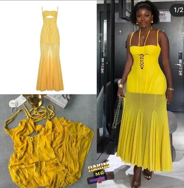 Robe Longue Jaune Élégante