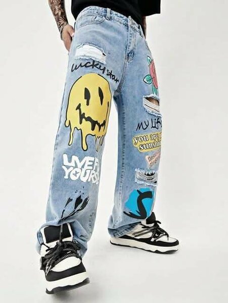 Jeans baggy à imprimés tendance