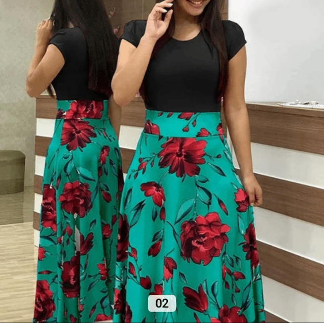ROBE LONGUE ÉLÉGANTE D'ÉTÉ IMPRIMÉE FLORAL, DÉCONTRACTÉ