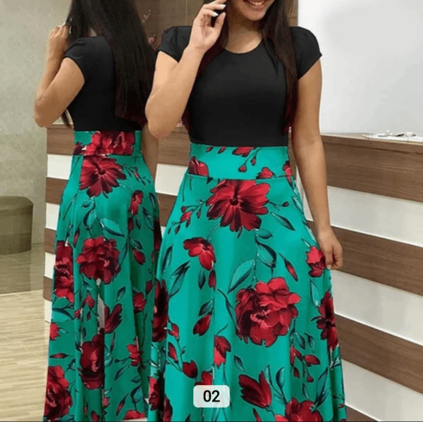 ROBE LONGUE ÉLÉGANTE D'ÉTÉ IMPRIMÉE FLORAL, DÉCONTRACTÉ