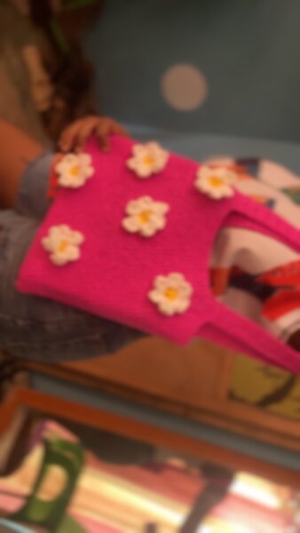 Sac en laine rose fleuri