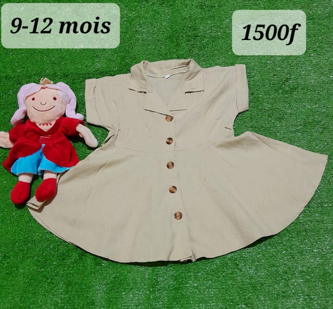 Robe pour fille, coton, avec boutons, 9-12 mois, beige.