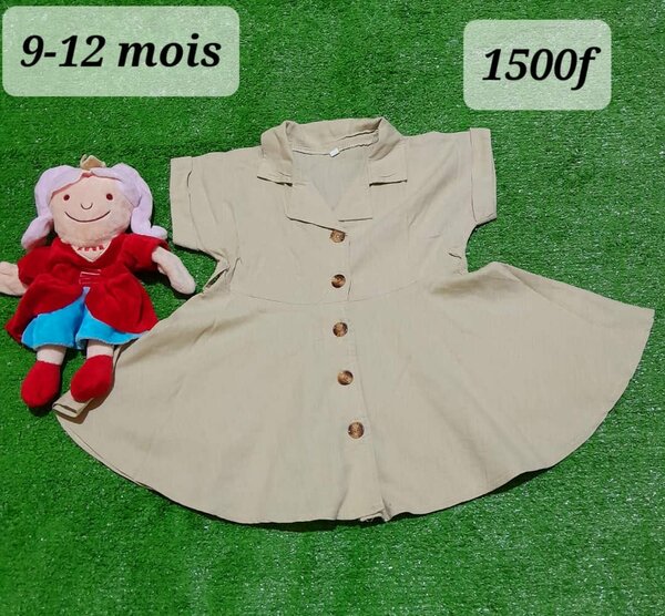 Robe pour fille, coton, avec boutons, 9-12 mois, beige.
