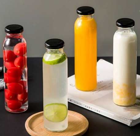 Black Twist Cap Metal Lid Beverage Glass Bottle 