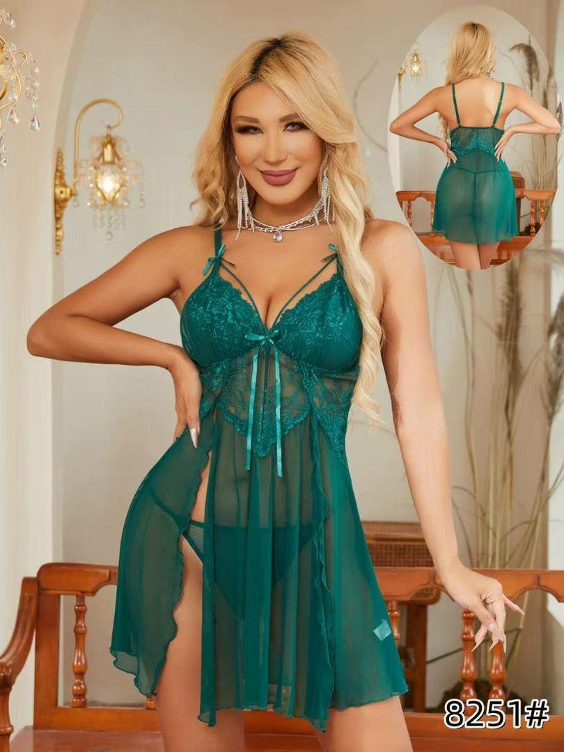 Nuisette sexy dentelle verte