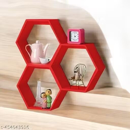 Étagère murale hexagonale rouge