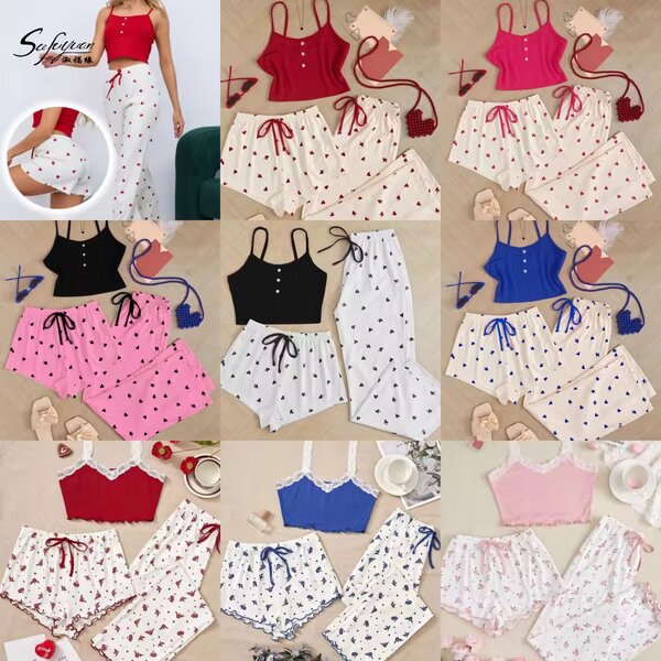 Pyjama court femme à coeurs