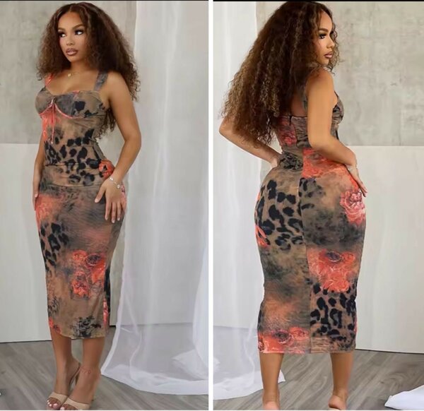 Robe mi-longue imprimée léopard