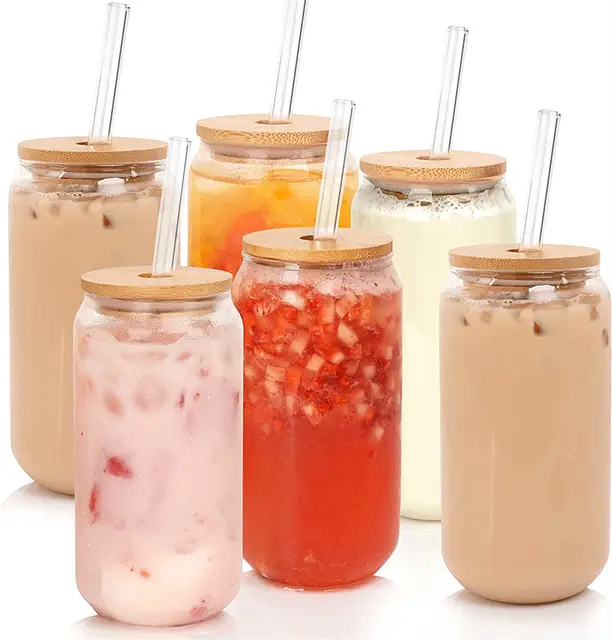 500ml GLASS CUP WITH STRAW