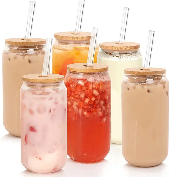 500ml GLASS CUP WITH STRAW