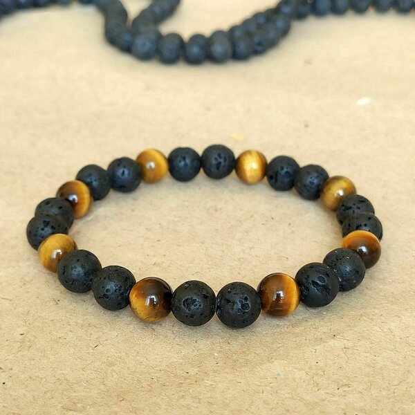 Bracelet œil de Tigre + pierre de lave