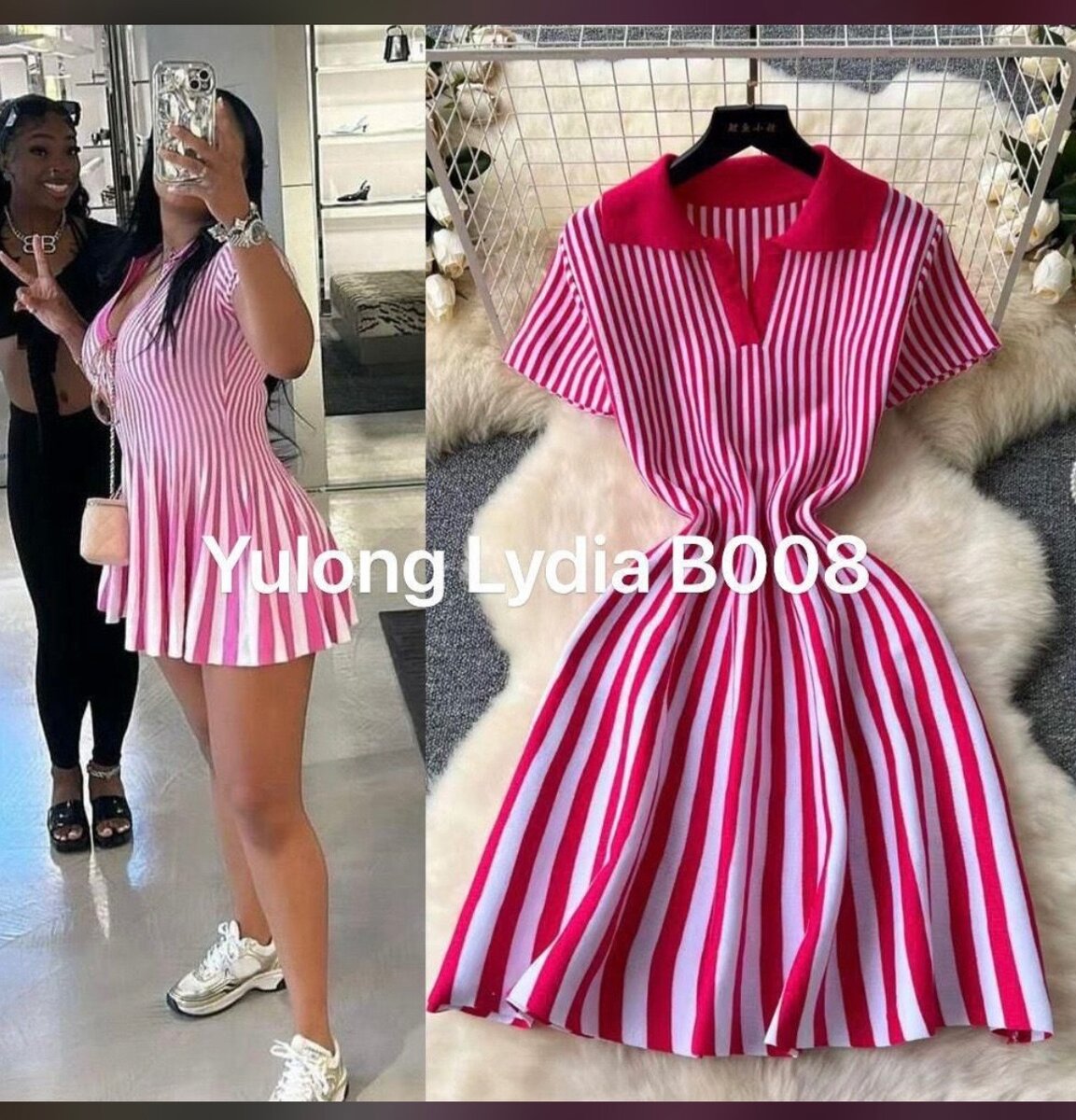 Robe Rayée à Col Polo Été