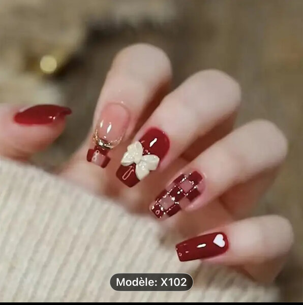 Ongles Press-On Rouge Élégant