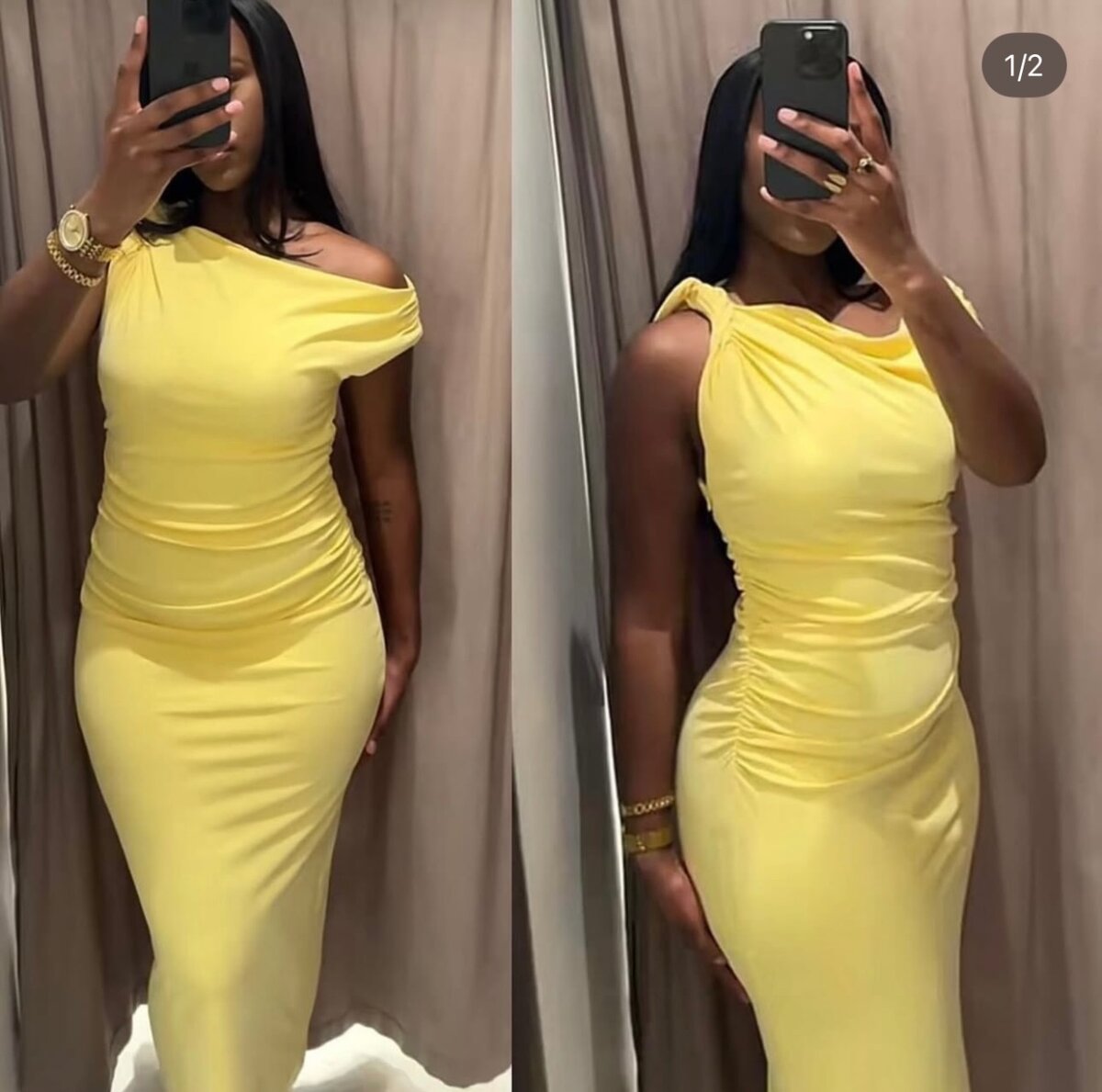 Élégante robe jaune moulante