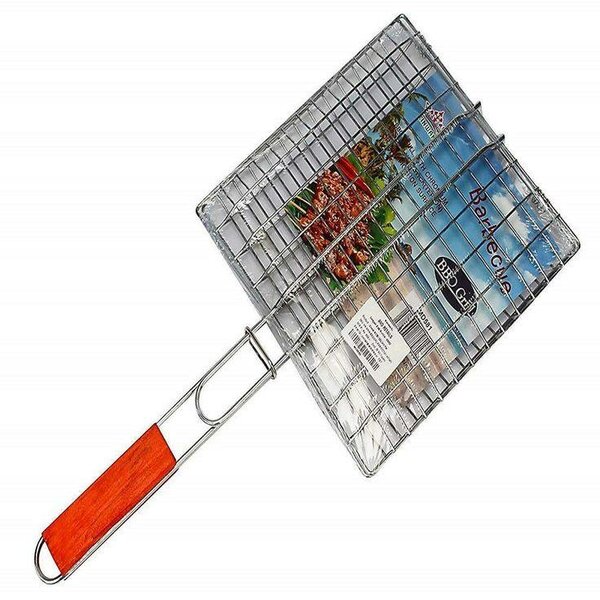 Grille barbecue en inox avec manche en bois