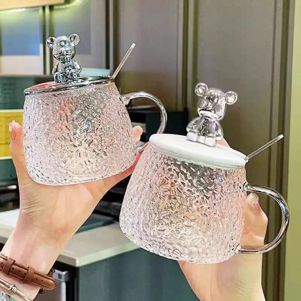 Tasse en verre avec couvercle ours