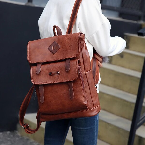 Waterproof leather laptop travel backpack school bag