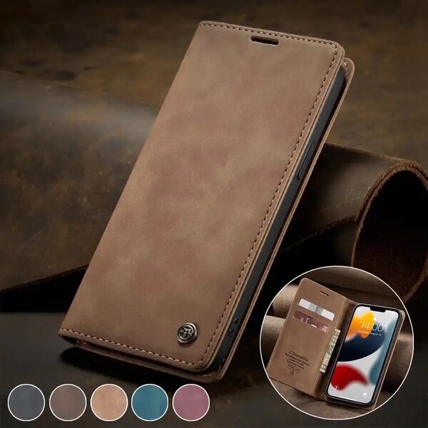 Matte Leather Flip Cover for iPhone 13 12 11 14 15 Pro Max M