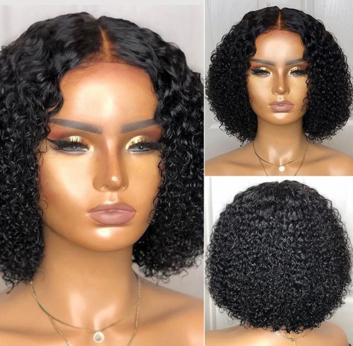 European and American wig set black middle part short curly