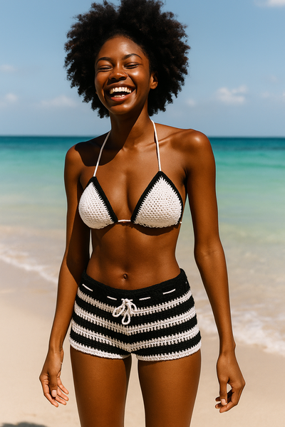 Bikini tricoté rayé élégant