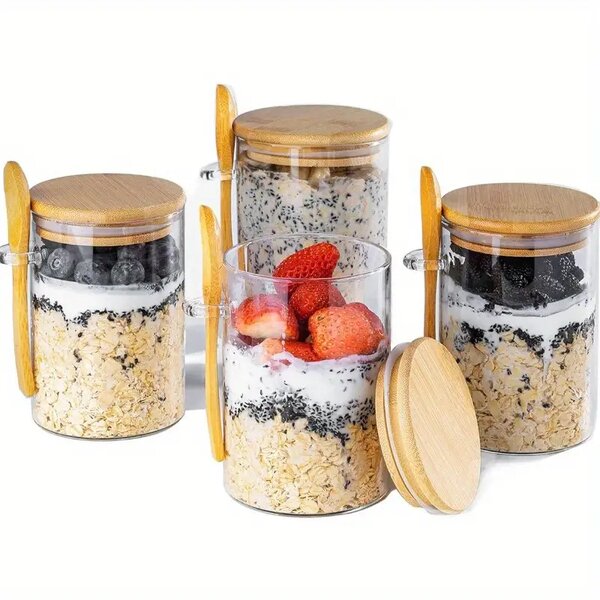 Glass jar with bamboo lid and spoon
