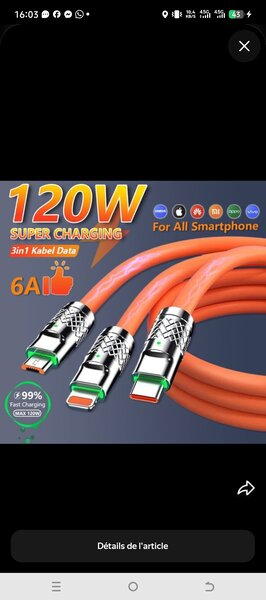 Câble 3-en-1 Super Charge 120W