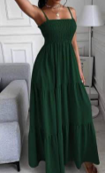 Robe d'été longue avec élastique sur fines bretelles émeraude