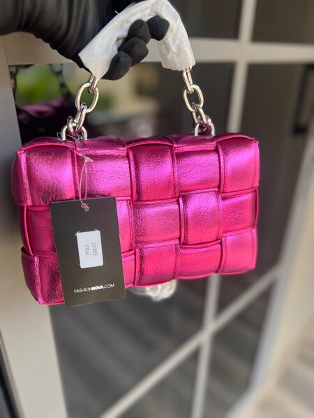 FashionNova pink handbag.