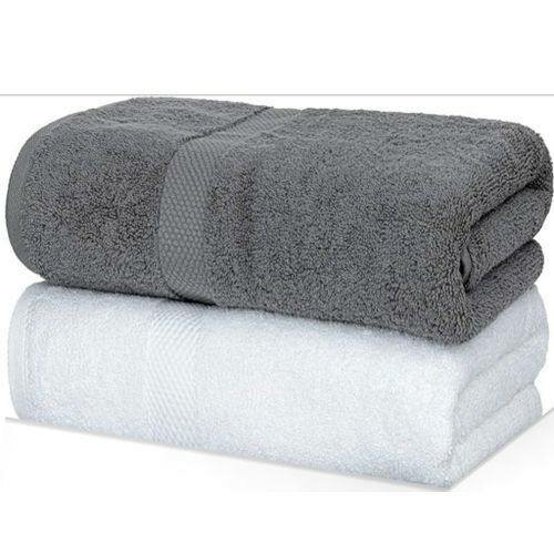 Lot De Deux Grandes Serviettes De Bain Blanc Et Gris Motif M