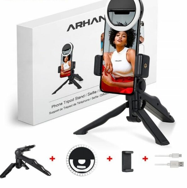 Support de trépied téléphone selfie pour anneau lumineux-noi