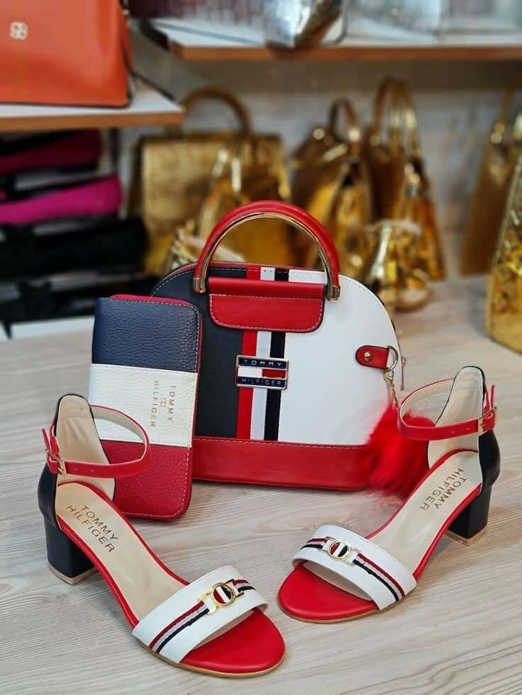 Ladies handheld bags+heel sandals