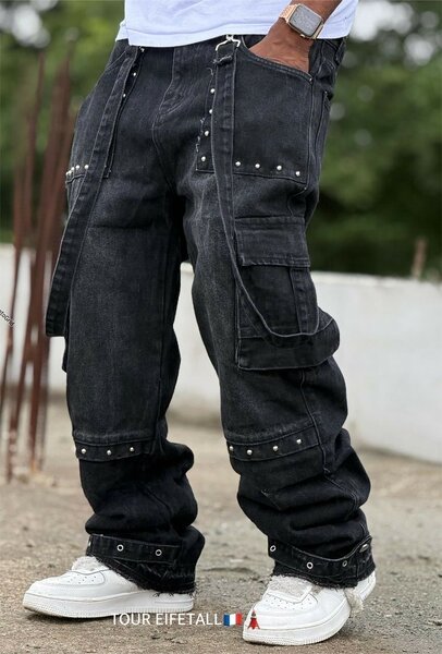 Pantalons cargo noirs homme