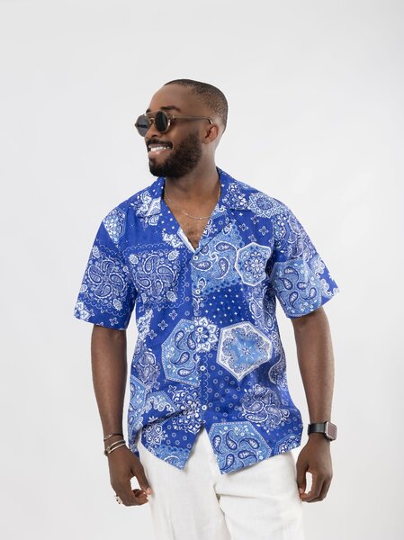 Chemise hawaïenne bleue homme