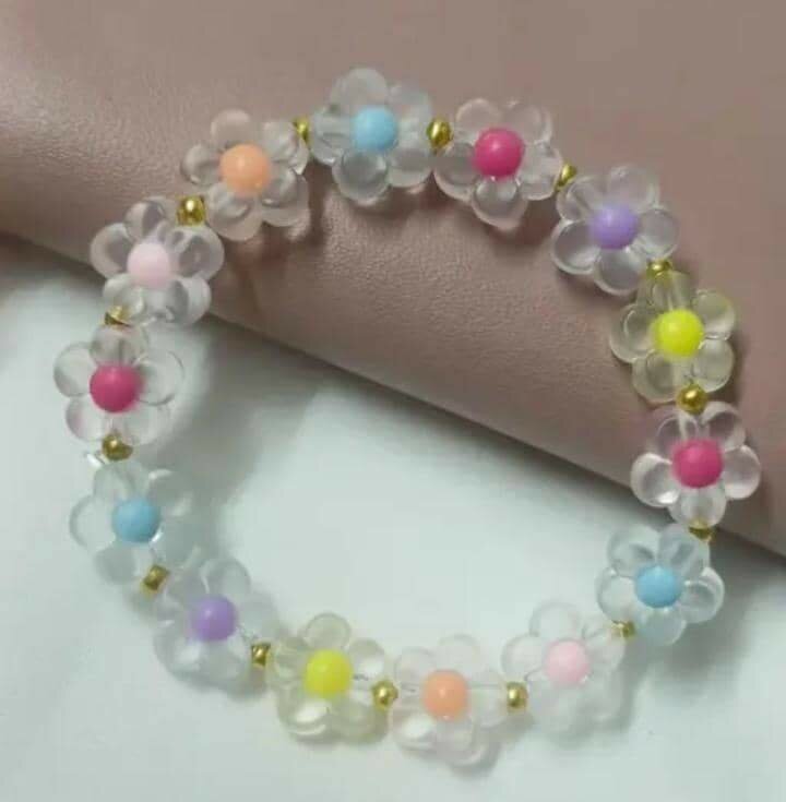 Bracelet perles fleurs colorées