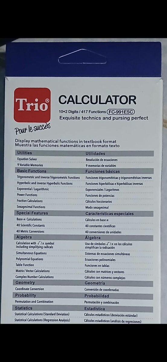 Calculatrice Scientifique Trio 417 Fonctions