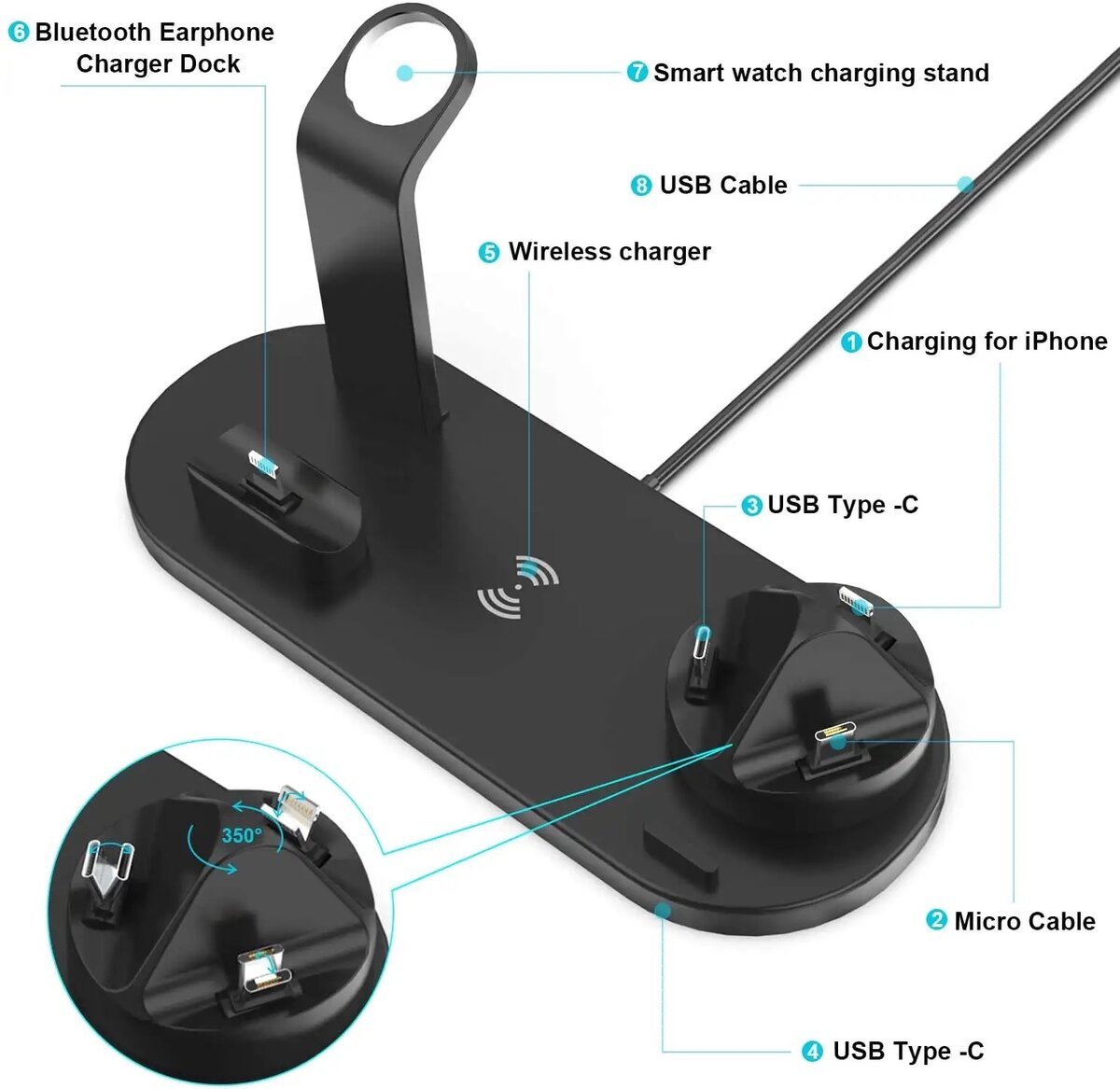 Chargeur sans fil 6 en 1 pliables