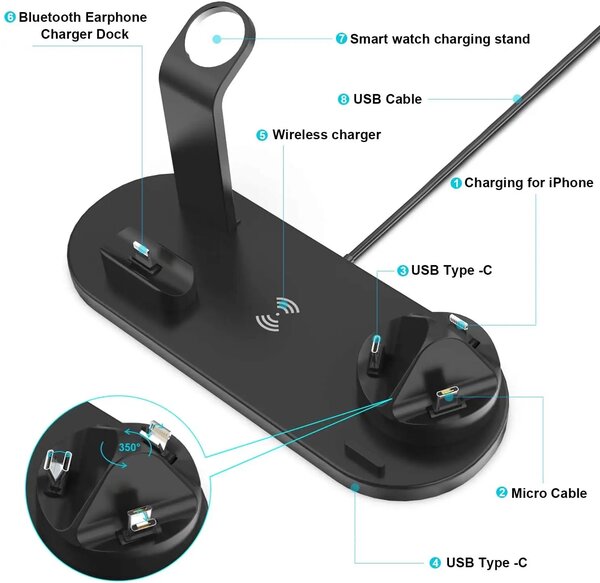 Chargeur sans fil 6 en 1 pliables