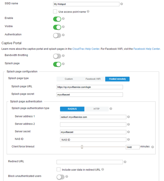 Portail captif cloudtrax