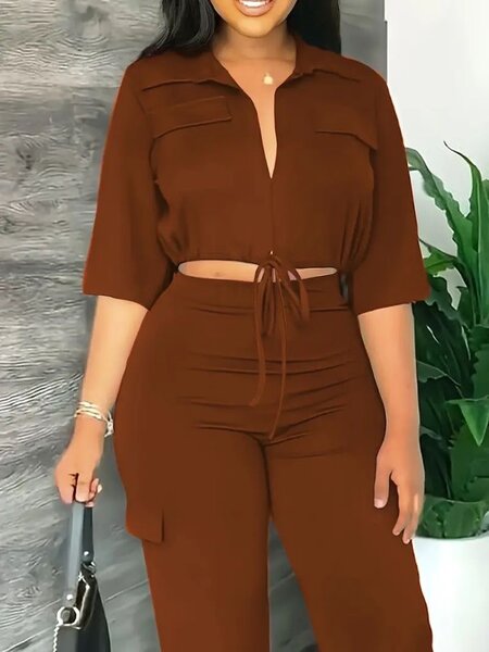 Drawstring top and wide leg pant